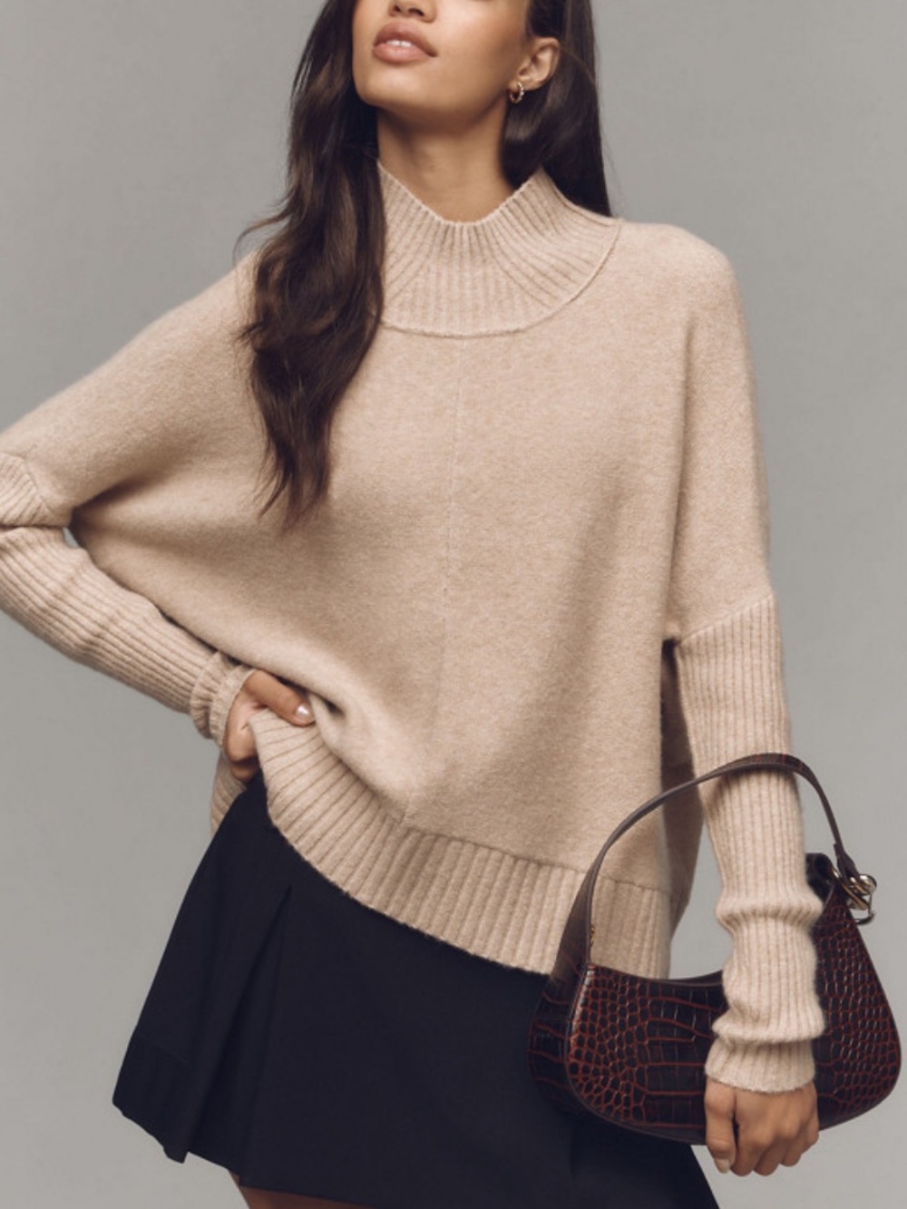 Anthropologie x Maeve Gretchen Tan Mock Neck Ribbed Sweater Small